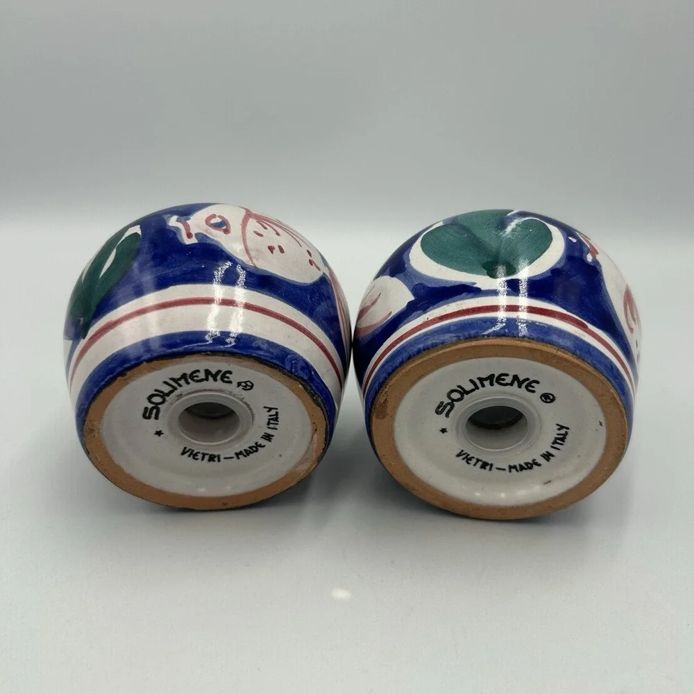 Vietri Solimene Salt & Pepper Shakers Blue With Fish Made In Italy